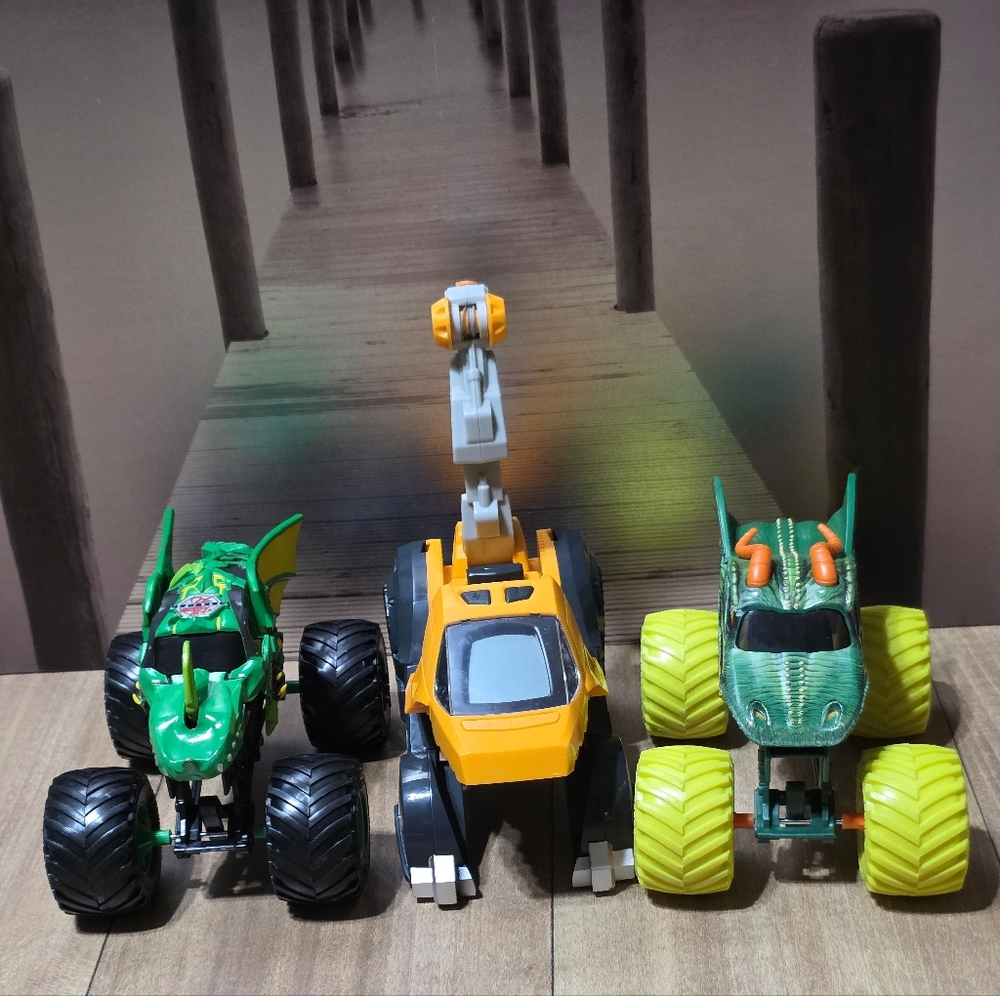 Monster Truck Toy Set - Green, Orange, Yellow